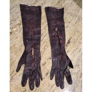 Vintage Size XS Brown Leather 17" Long Zombie Horror Costume Bloody Gloves